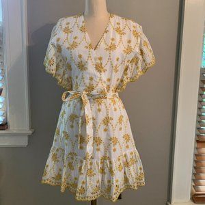 Aqua Embroidered Flutter Sleeve Wrap Top Dress